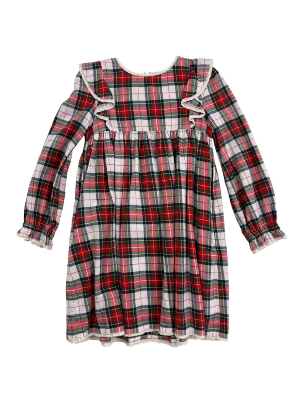 Mini Boden Girls Plaid Dress in Red, Green, Navy - Girls size 7-8